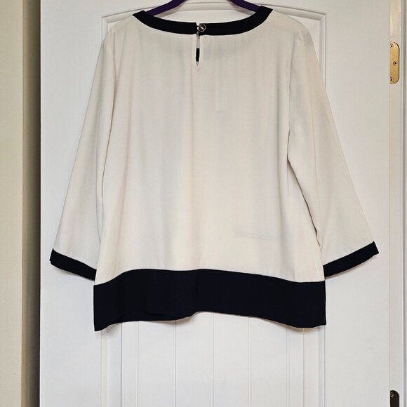 NWT Women's Talbots Career Top 3/4 Sleeve Off White/Navy Blue Trim Size M - Picture 2 of 5